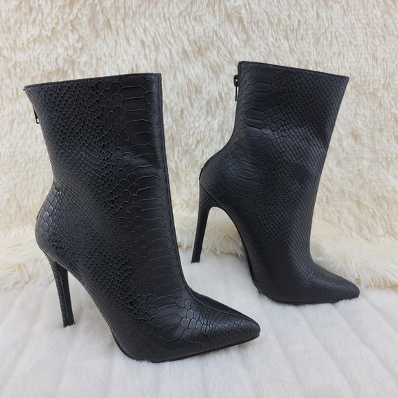 Textured Black Snake Design Ankle Booties 4" heel - Picture 2 of 4